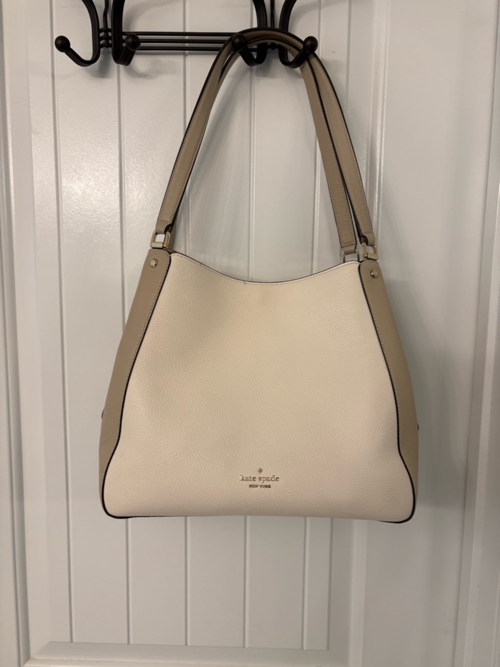 kate spade Cream and Taupe Pebbled Leather Shoulder Bag